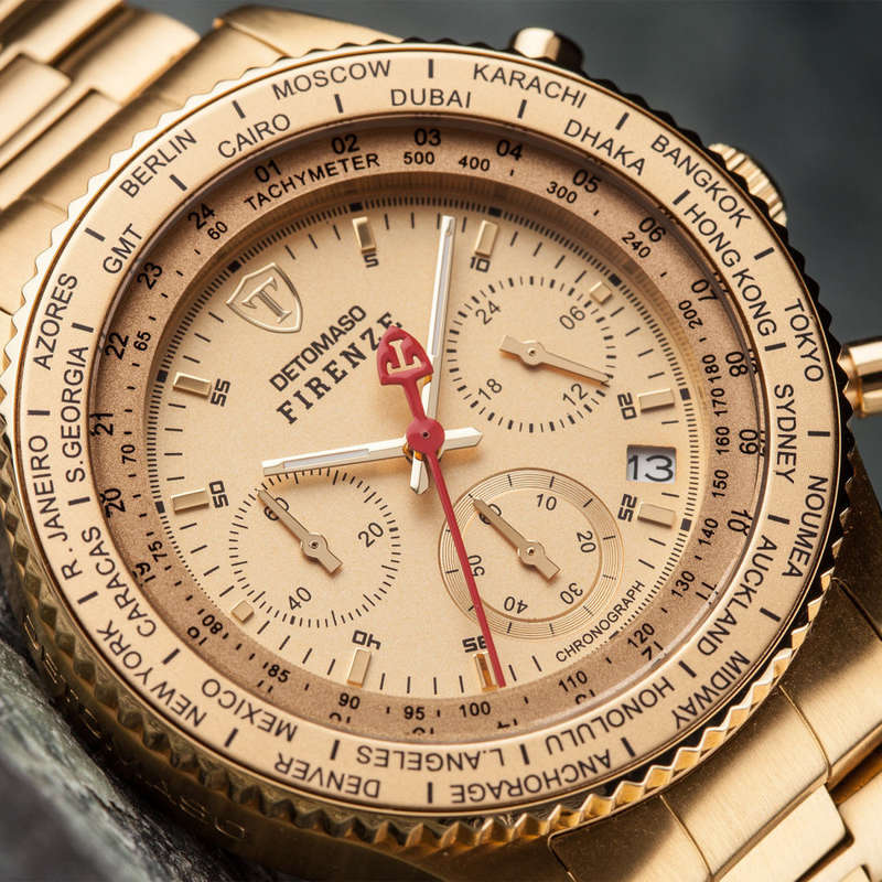 R1 Auction** DETOMASO FIRENZE Mens Wrist Watch Chronograph Gold Plated Stainless Steel  watch