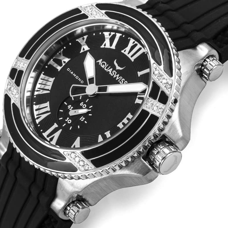 Aquaswiss Womens Bolt L  Diamond Watch Silver and Black Silicone Band  Retail: $1495 /R18,000.00