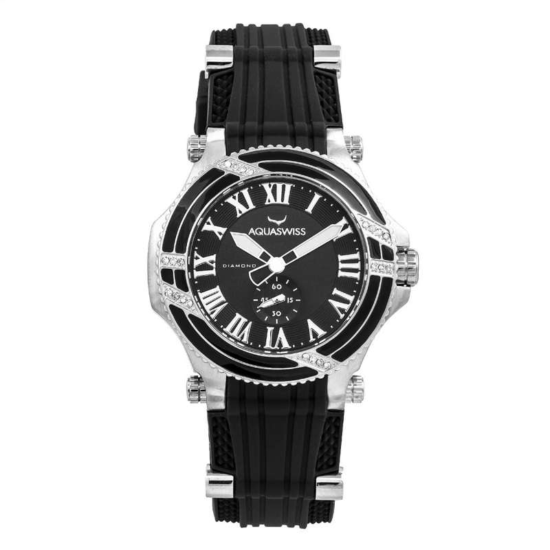 Aquaswiss Womens Bolt L  Diamond Watch Silver and Black Silicone Band  Retail: $1495 /R18,000.00