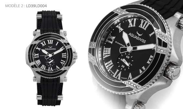 Aquaswiss Womens Bolt L  Diamond Watch Silver and Black Silicone Band  Retail: $1495 /R18,000.00