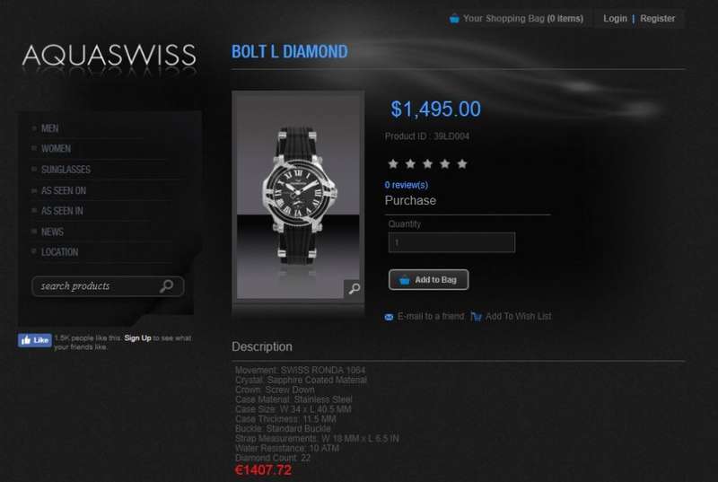 Aquaswiss Womens Bolt L  Diamond Watch Silver and Black Silicone Band  Retail: $1495 /R18,000.00