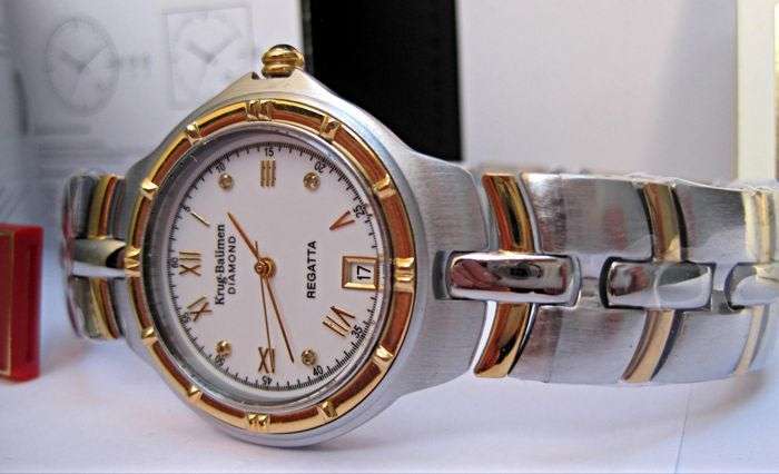 Retails @ £605/ R10,000 Krug Baumen LADIES Regatta 4X Genuine Diamond White Dial Two Tone Watch