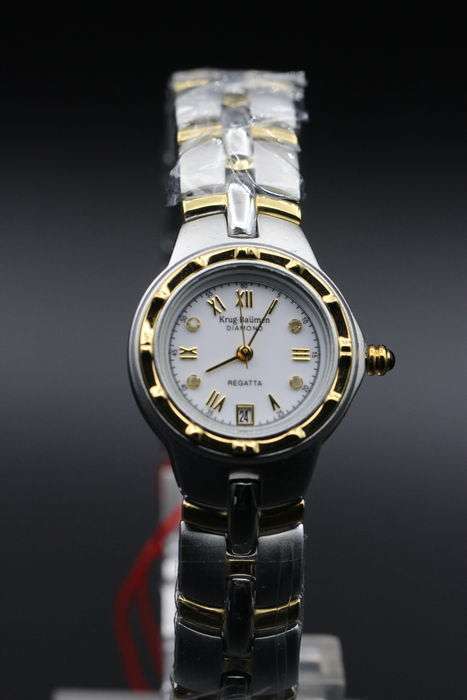 Retails @ £605/ R10,000 Krug Baumen LADIES Regatta 4X Genuine Diamond White Dial Two Tone Watch