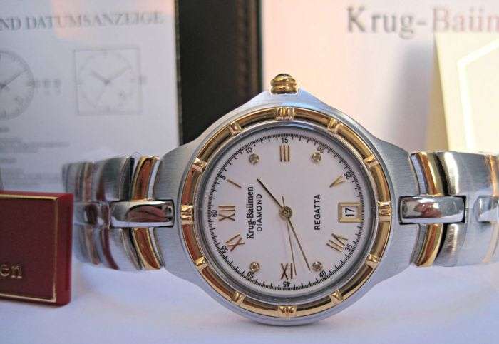 Retails @ £605/ R10,000 Krug Baumen LADIES Regatta 4X Genuine Diamond White Dial Two Tone Watch