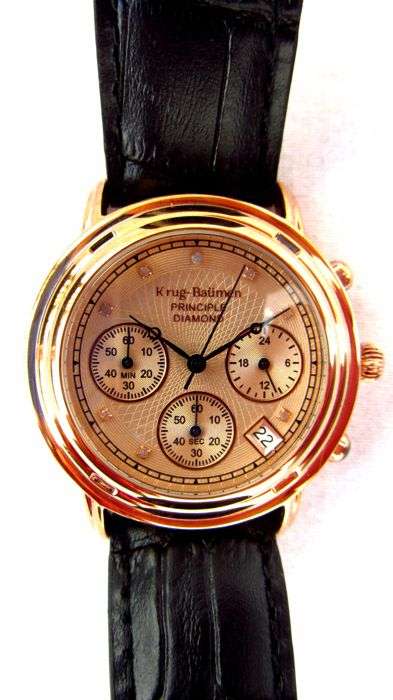 RETAIL R13,500 Krug Baumen WOMEN Principle CHRONO 18K Rose Gold 8X REAL Diamond Croc Leather Watch