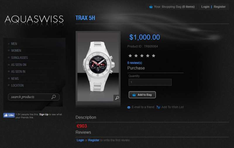 R1 AUCTION Retail: $1000 /R12,000.00 Aquaswiss UNISEX TRAX 5H Watch Silver and Black Silicone Band