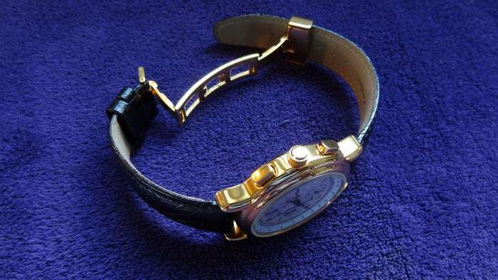Cacalla CA 25 men¿s wristwatch NOS Quartz movement with chronograph and steel Gold plated case