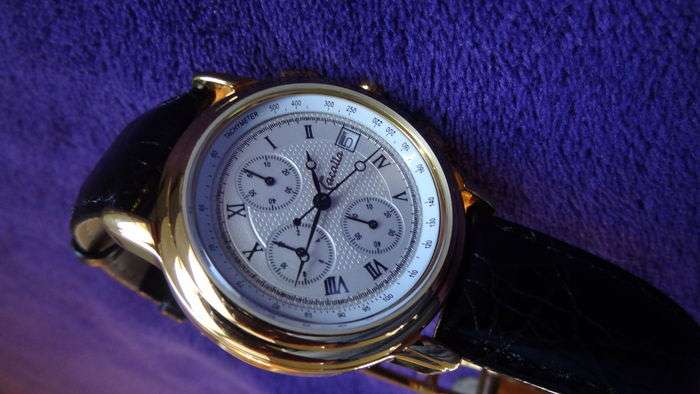 Cacalla CA 25 men¿s wristwatch NOS Quartz movement with chronograph and steel Gold plated case