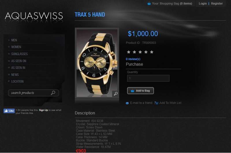 Retail: R12,000 Aquaswiss Men Trax 5H Watch with Chronograph 18k Gold and Black Silicone Band