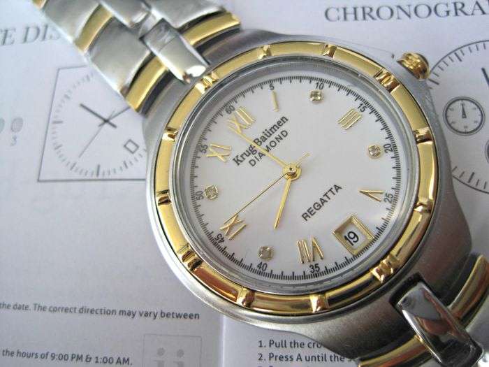R1 Auction Retail: R10,277.00 Krug Baumen MEN Regatta 4 Real Diamond White Dial Two Tone Strap Watch