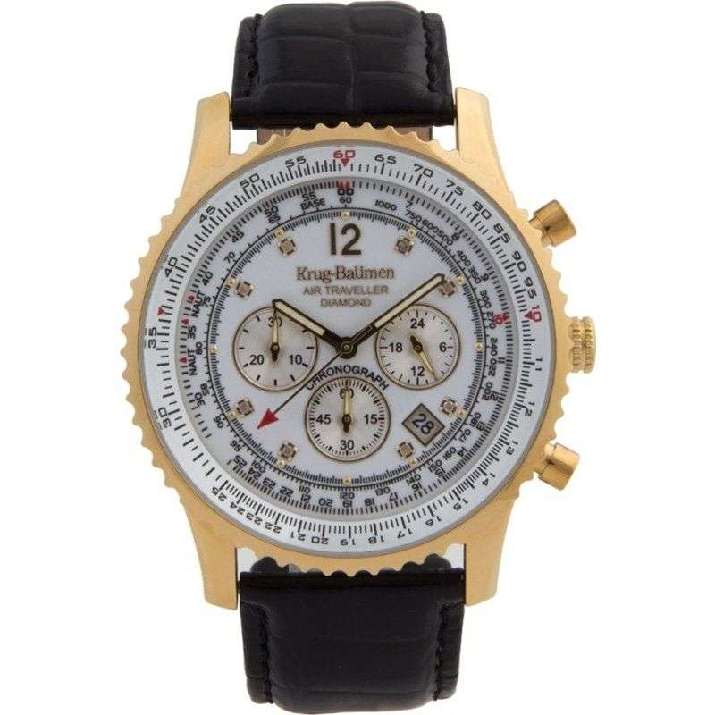 RRP: R14,999 Krug Baümen Air Traveller XXL 46mm 8 Genuine Diamond 18K Gold Dial Black Strap Watch