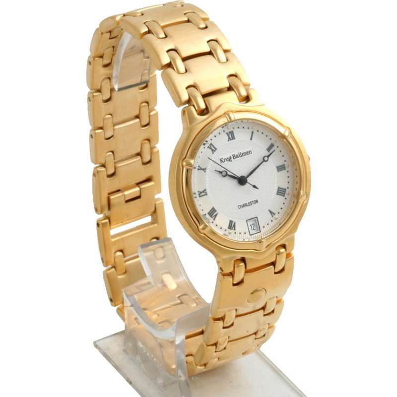 R1 AUCTION** Retails @ R8200/ £485 Krug Baumen MEN Charleston 18K Gold Plated White Dial Strap Watch
