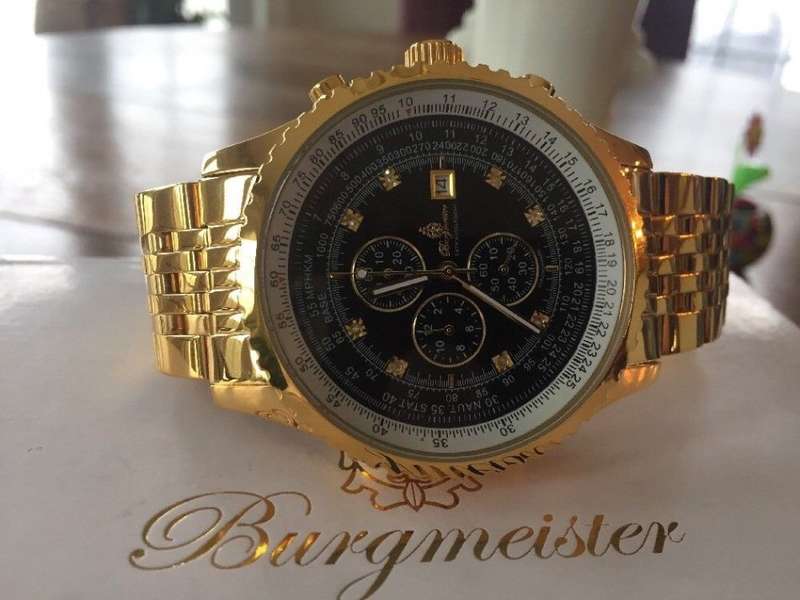 Burgmeister Savanah chronograph with 8 Genuine Diamond Marker 18K Gold Strap Watch