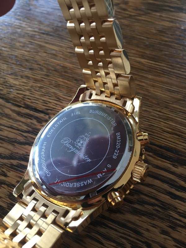 Burgmeister Savanah chronograph with 8 Genuine Diamond Marker 18K Gold Strap Watch