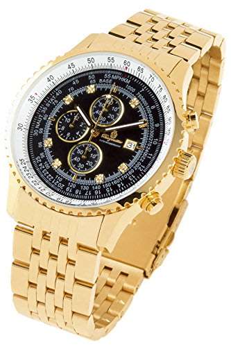 Burgmeister Savanah chronograph with 8 Genuine Diamond Marker 18K Gold Strap Watch