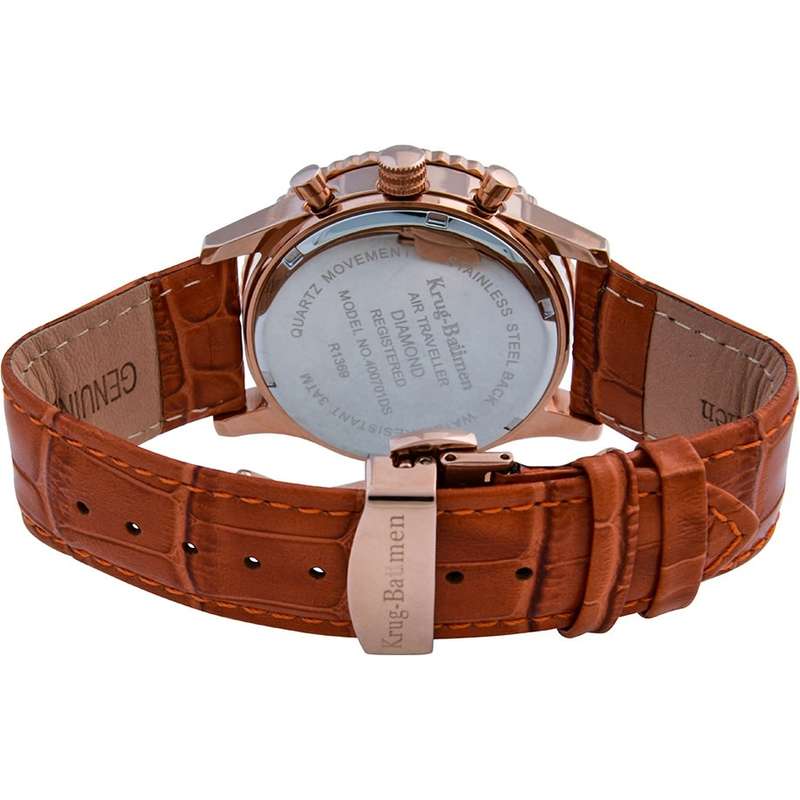 RRP: R12,963 Krug Baümen Air Traveller  8 Genuine Diamond Rose Gold  Dial Tan Strap Watch