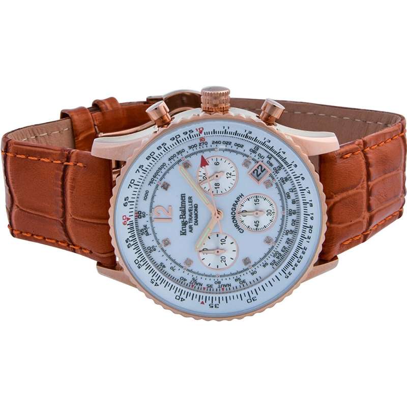 RRP: R12,963 Krug Baümen Air Traveller  8 Genuine Diamond Rose Gold  Dial Tan Strap Watch
