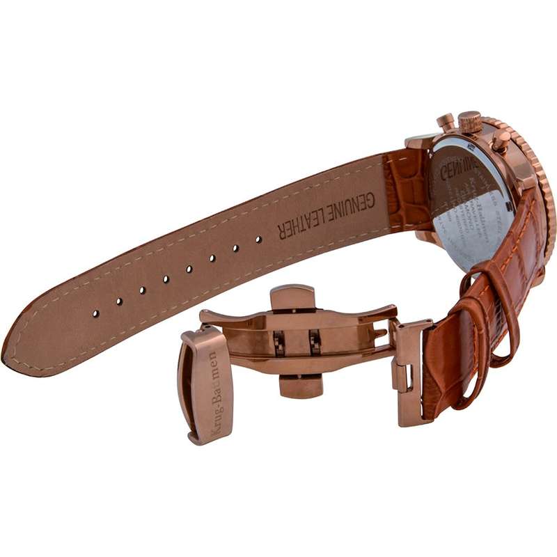 RRP: R12,963 Krug Baümen Air Traveller  8 Genuine Diamond Rose Gold  Dial Tan Strap Watch