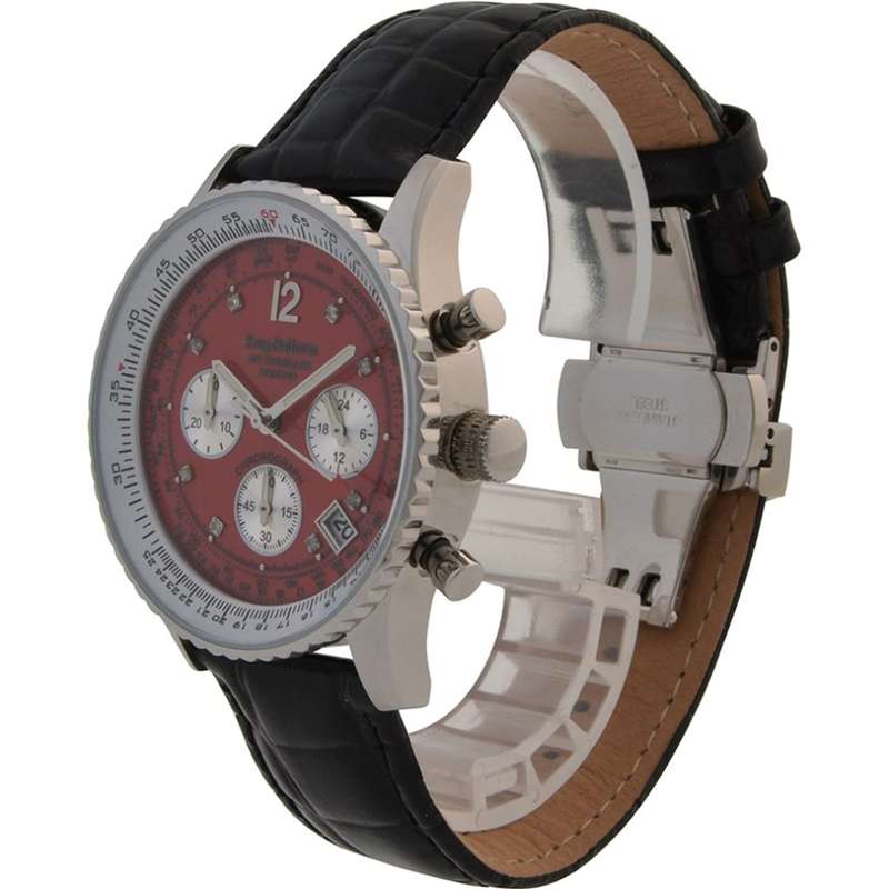 Retail: R12,963 Krug Baümen Air Traveller  8 Genuine Diamond Stainless Steel  Dial Black Strap Watch