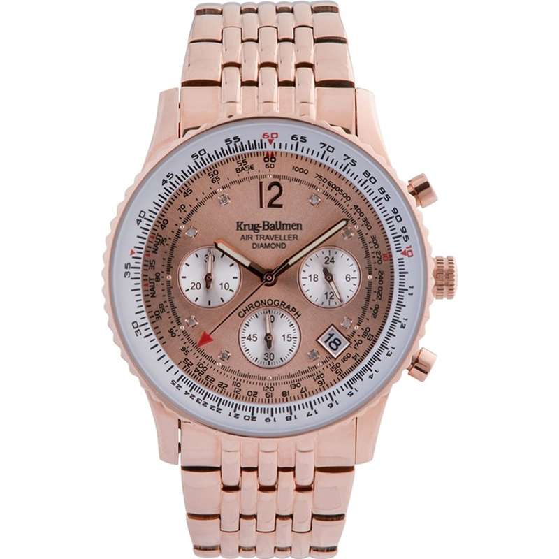 Retail: R14,655.63 Krug Baümen Air Traveller  8 Genuine Diamond Champagne Dial Rose Gold Strap Watch