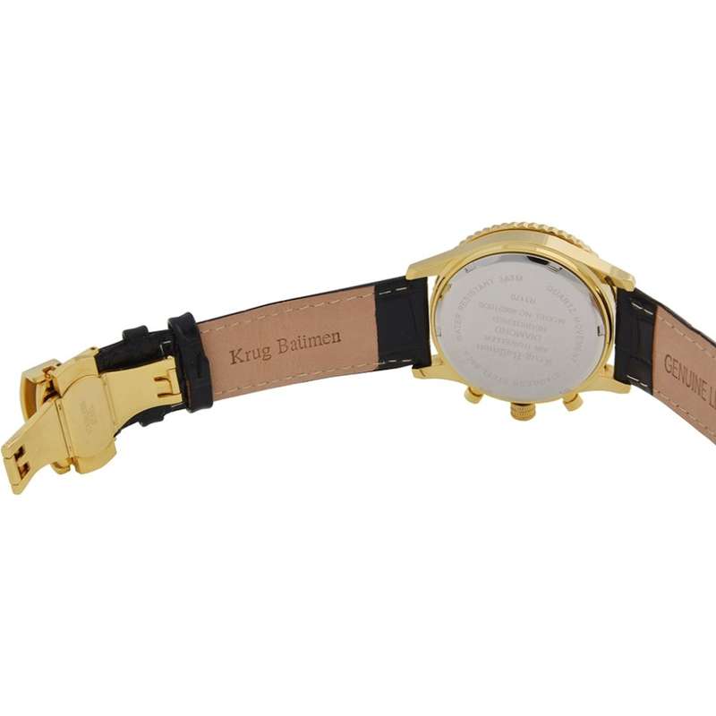 Retail: R14,864.37 Krug Baümen Air Traveller  8 Genuine Diamond 18K Gold Red Dial Black Strap Watch