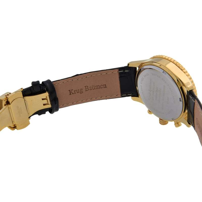 Opens @ R1 Retail: R14,366.90 Krug Baümen Air Traveller  8 Real Diamond 18K Gold Dial Black Watch