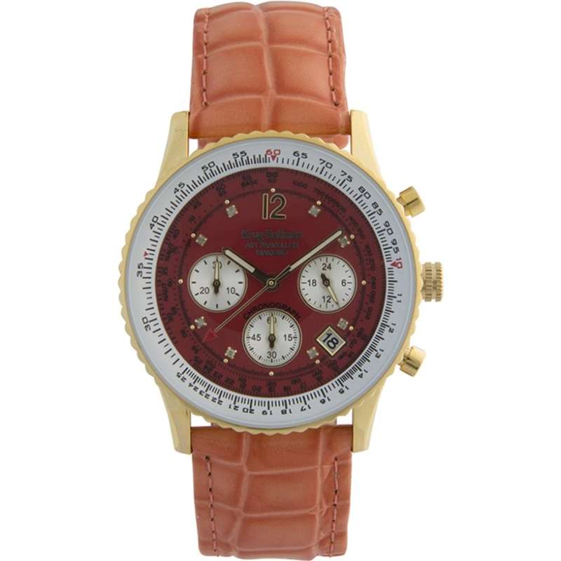 Retail: R14,366.90 Krug Baümen Air Traveller  8 Real Diamond 18K IGP Gold Dial Orange Watch