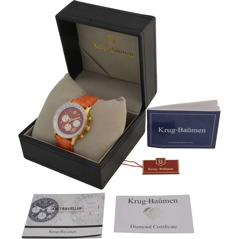 Retail: R14,366.90 Krug Baümen Air Traveller  8 Real Diamond 18K IGP Gold Dial Orange Watch