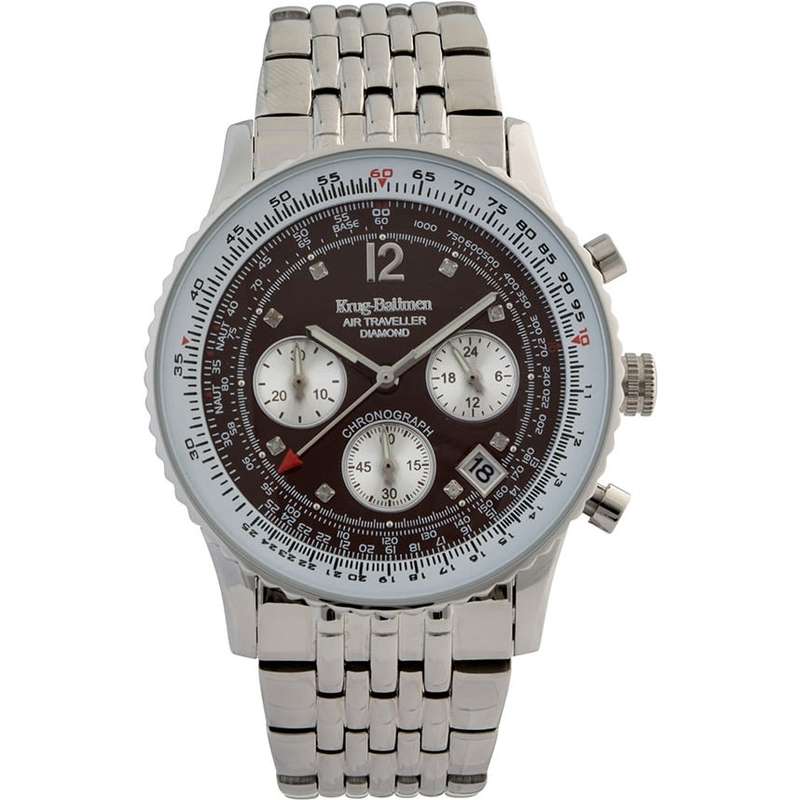 Retail: R15,247.97 Krug Baümen Air Traveller  8 REAL Diamond Brown Dial Stainless Steel Watch