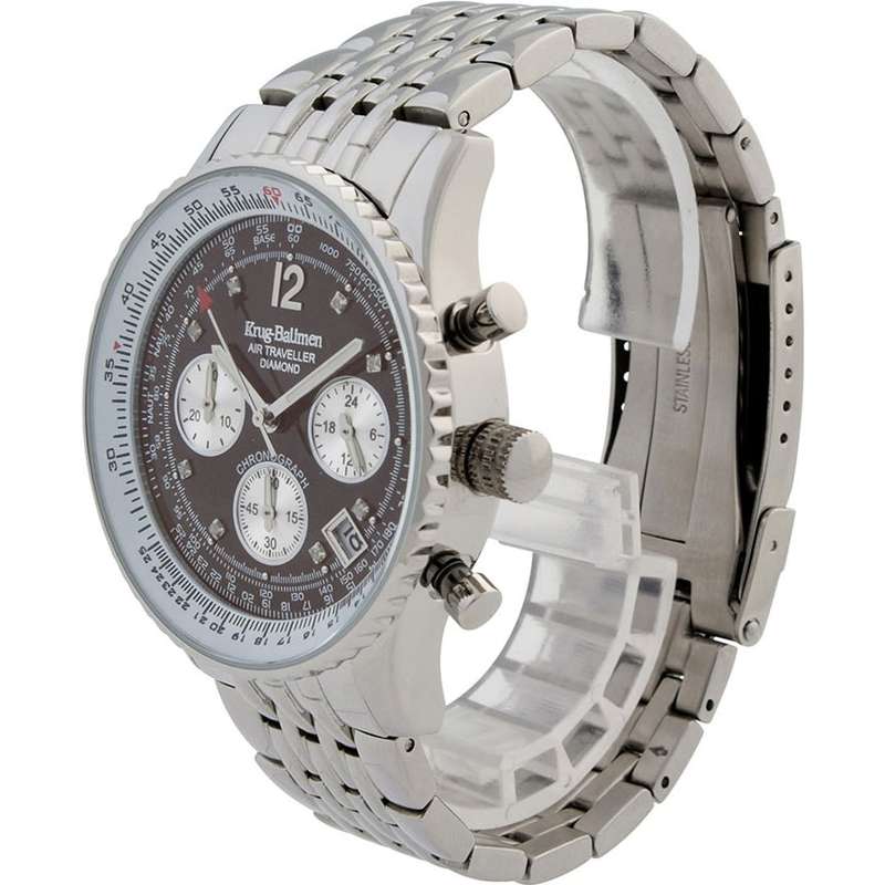 Retail: R15,247.97 Krug Baümen Air Traveller  8 REAL Diamond Brown Dial Stainless Steel Watch