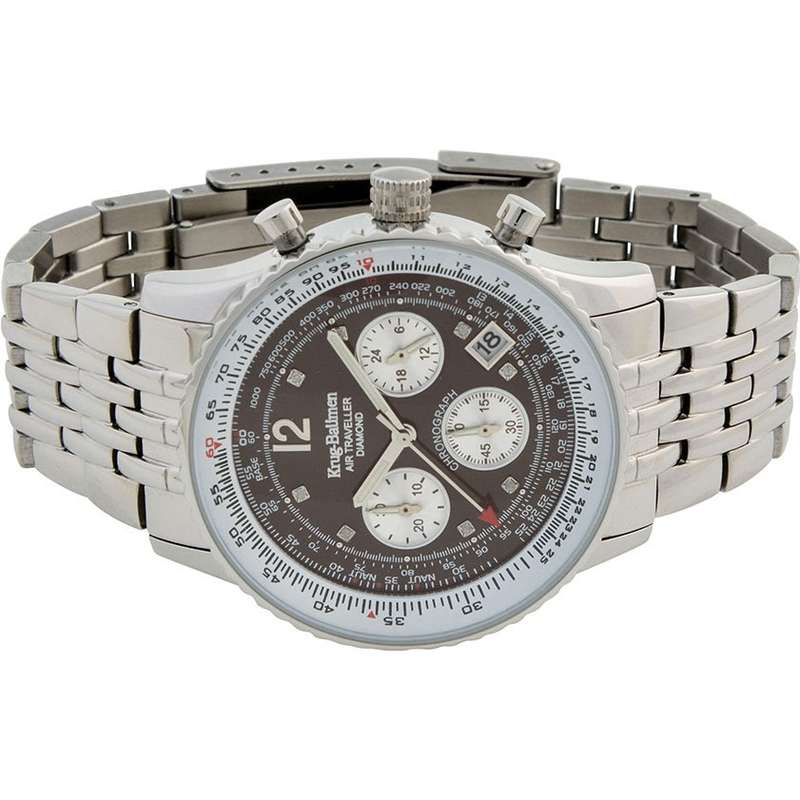 Retail: R15,247.97 Krug Baümen Air Traveller  8 REAL Diamond Brown Dial Stainless Steel Watch