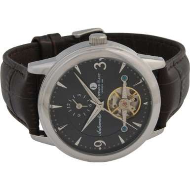 RETAIL: R10,007.79 Edward East Stainless Steel AUTOMATIC Brown Leather Strap Watch