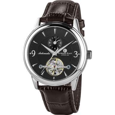 RETAIL: R10,007.79 Edward East Stainless Steel AUTOMATIC Brown Leather Strap Watch
