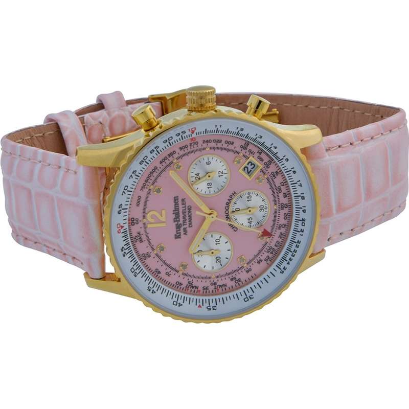 Opens @ R1 Retail: R15,655.63 Krug Baümen 8 Genuine Diamond 18K Gold Pink Dial Croco Strap Watch