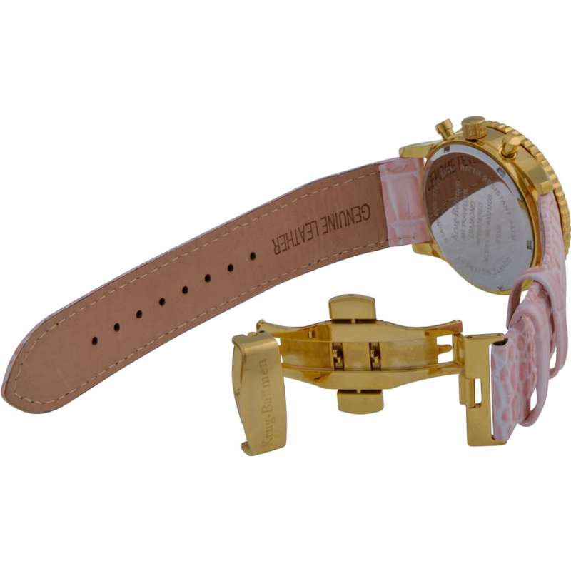 Opens @ R1 Retail: R15,655.63 Krug Baümen 8 Genuine Diamond 18K Gold Pink Dial Croco Strap Watch