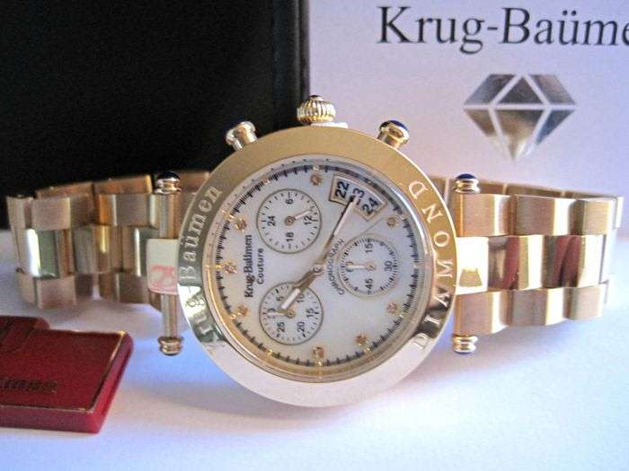 Opens @ R1 Retail: R13,576.03 Krug Baumen UNISEX Couture Chrono MOP Diamond 18K Gold IPG  Gold Watch