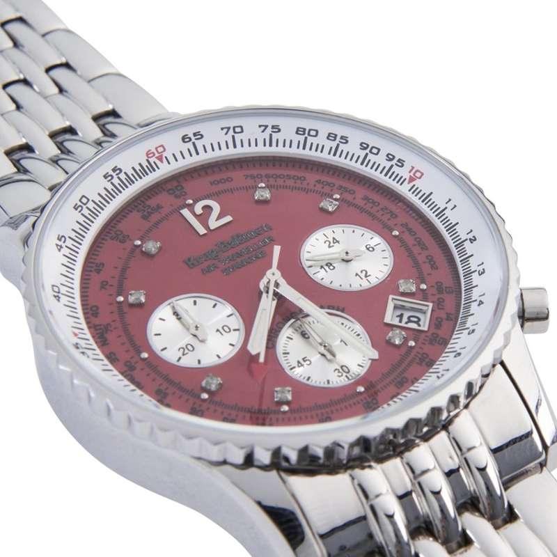 Retail: R15,247.97 Krug Baümen Air Traveller  8 REAL Diamond Red Dial Stainless Steel Watch