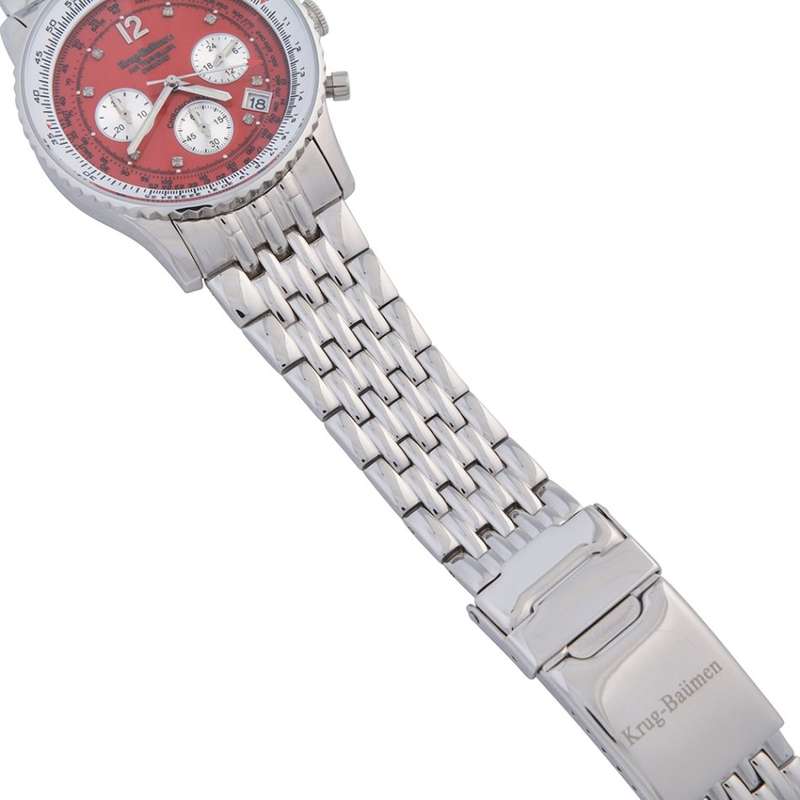 Retail: R15,247.97 Krug Baümen Air Traveller  8 REAL Diamond Red Dial Stainless Steel Watch