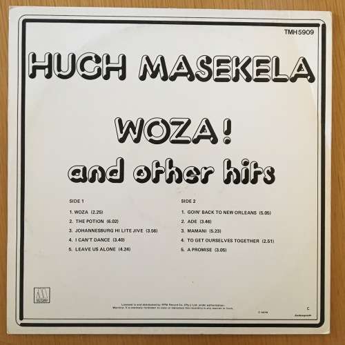 Hugh Masekela - Woza! And Other Hits LP/Comp. (1978 SA Press) VG+/VG+