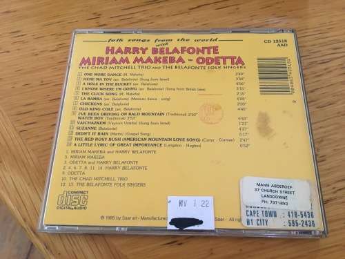 Harry Belafonte, Miriam Makeba, Odetta - Folk Songs From the World CD/Album (1995 Italy) VG+/VG