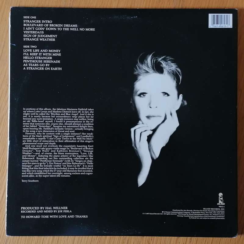 Marianne Faithfull - Strange Weather LP/Album (1987 US import) VG+/VG+