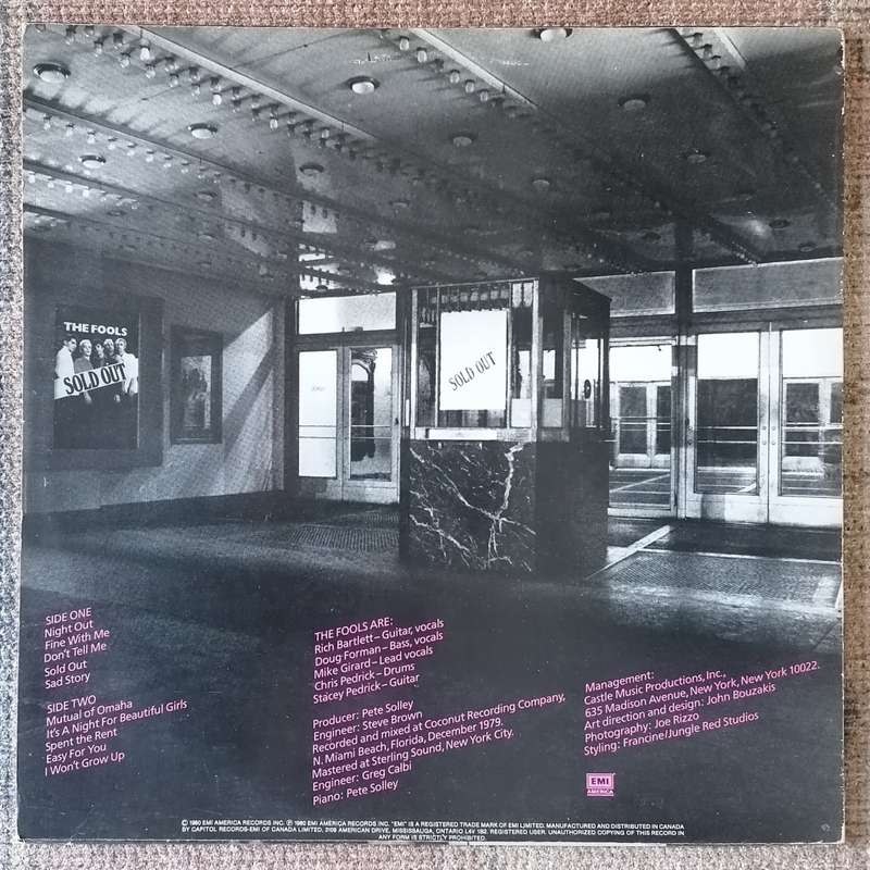 The Fools - Sold Out LP/Album (1980 Canadian import) VG+/VG+