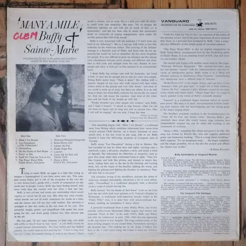 Buffy Sainte Marie - Many a Mile LP/Album (1965 US import) VG+/VG