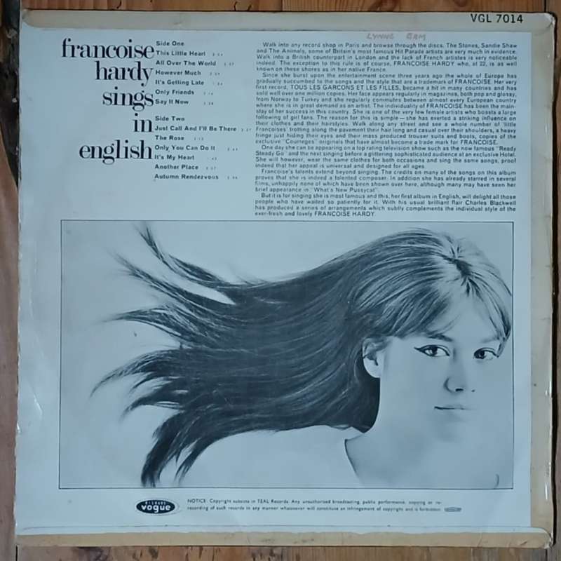Francoise Hardy - Francoise Hardy Sings In English LP/Album (1966 SA press) G+/VG