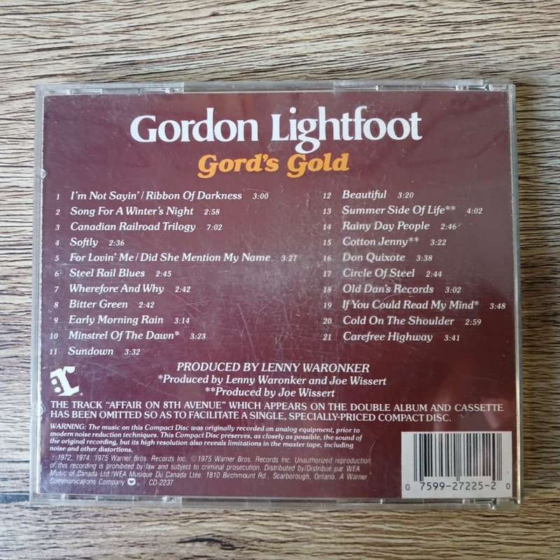 Gordon Lightfoot - Gord`s Gold CD/Comp. (Canadian import) VG+/VG+