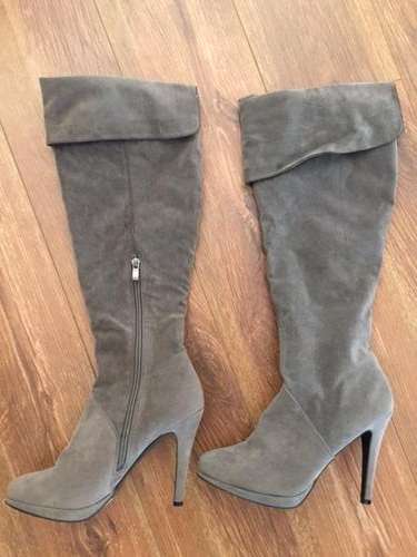 New Size 6 grey suede high-heel boots