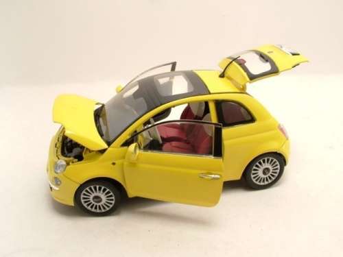 Fiat 500 2007 yellow 1/24 Motormax NEW+boxed  #2128 instant wheels