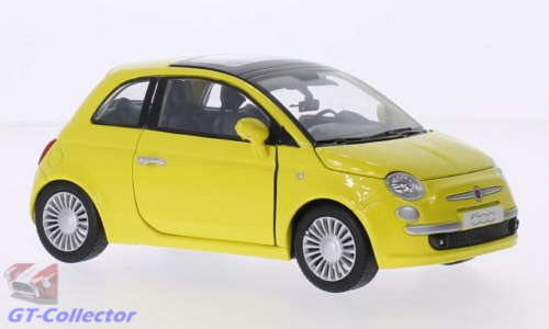 Fiat 500 2007 yellow 1/24 Motormax NEW+boxed  #2128 instant wheels
