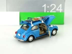 Volkswagen Beetle blue +surfboards 1/24 Welly NEW+boxed  #2059 instant wheels