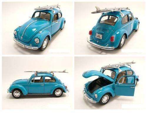 Volkswagen Beetle blue +surfboards 1/24 Welly NEW+boxed  #2059 instant wheels